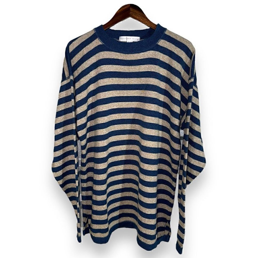 80s Geoffrey Beene Blue & Tan Made in USA Crewneck Sweater L